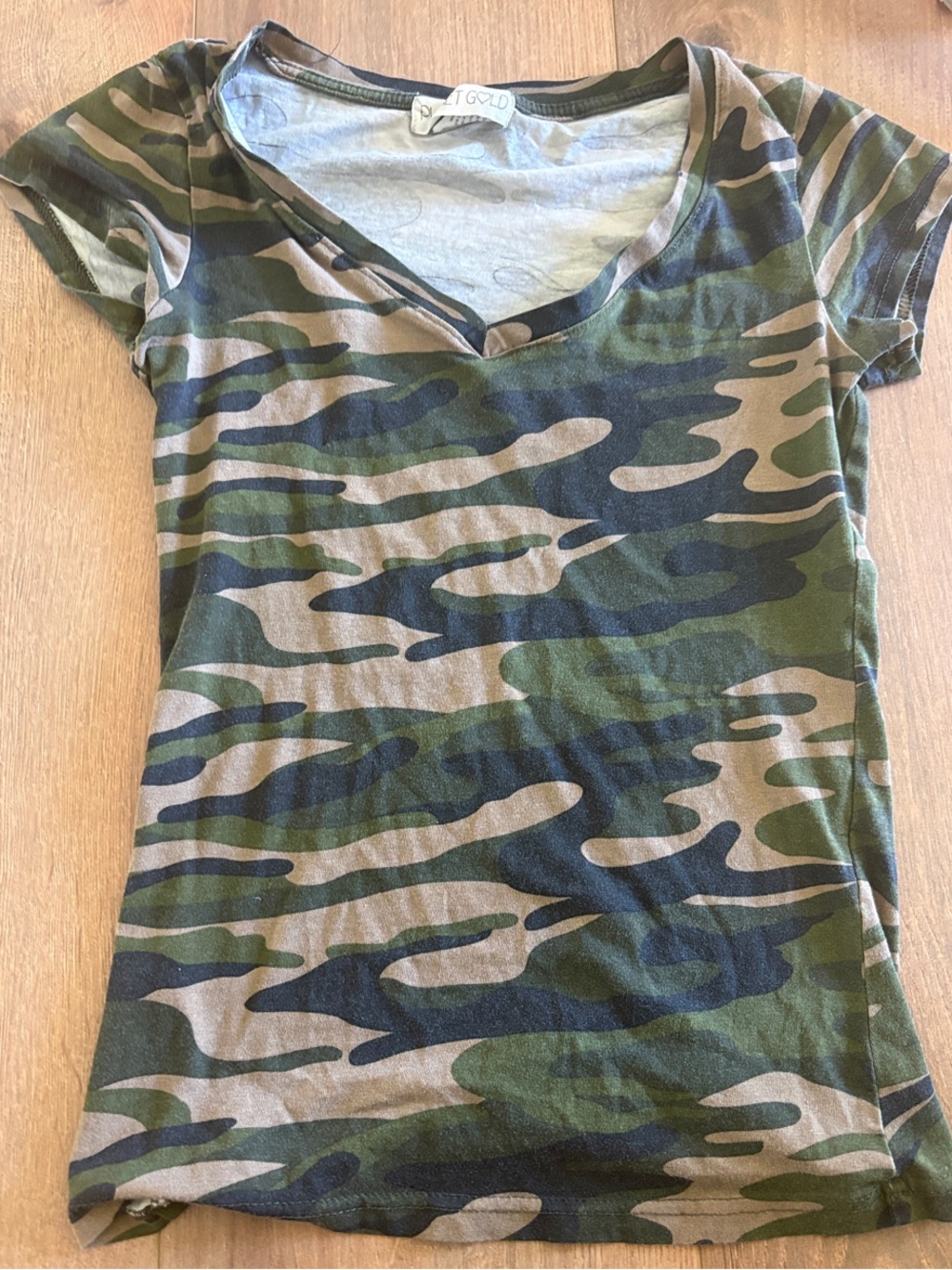 Planet Gold Camo Short Sleeve Tee in Green, Brown, Black